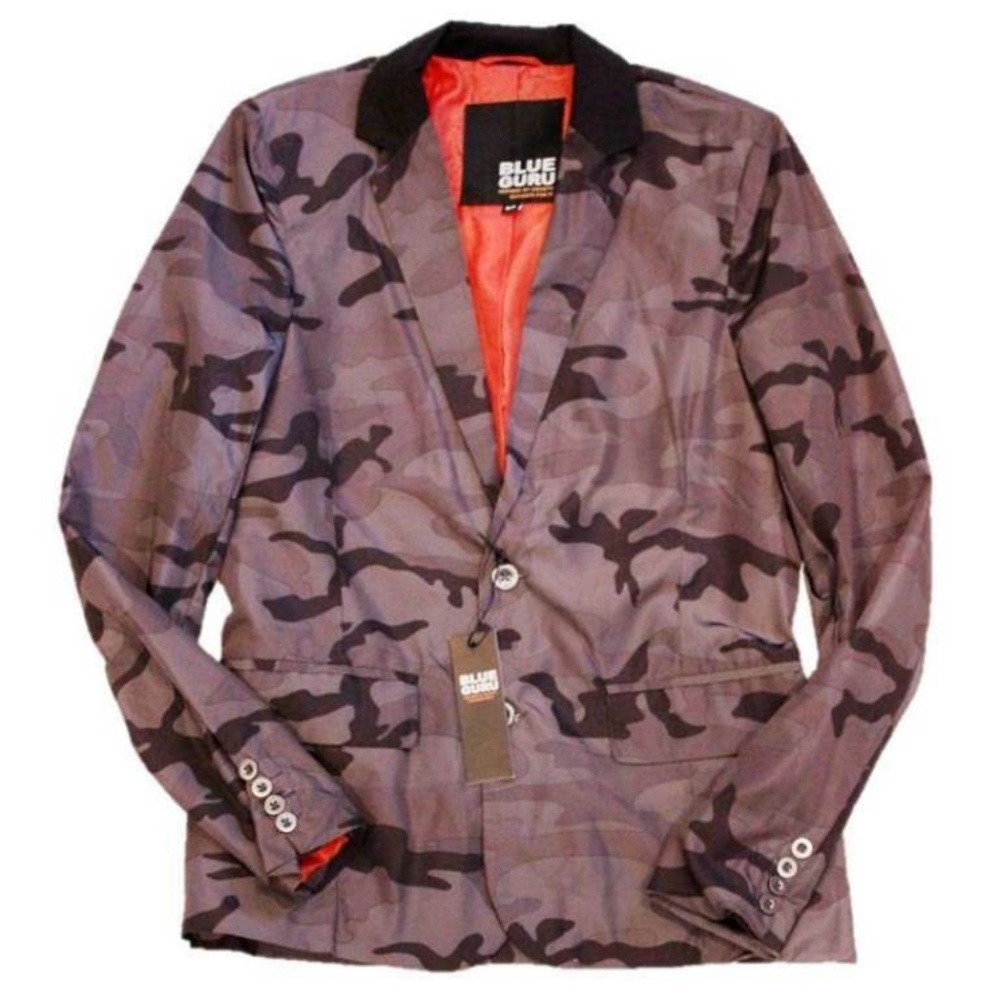 Blue  Guru Men's Army Green Print Blazer